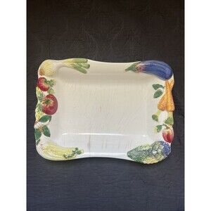 Bassano Ceramic Hand Painted Serving Plate 17.5” Vegetables 3D Motif from Italy